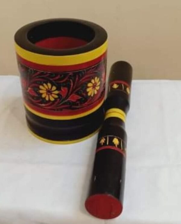 Hand-Painted Wooden Mortar and Pestle