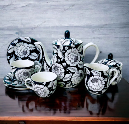 blue pottery tea set