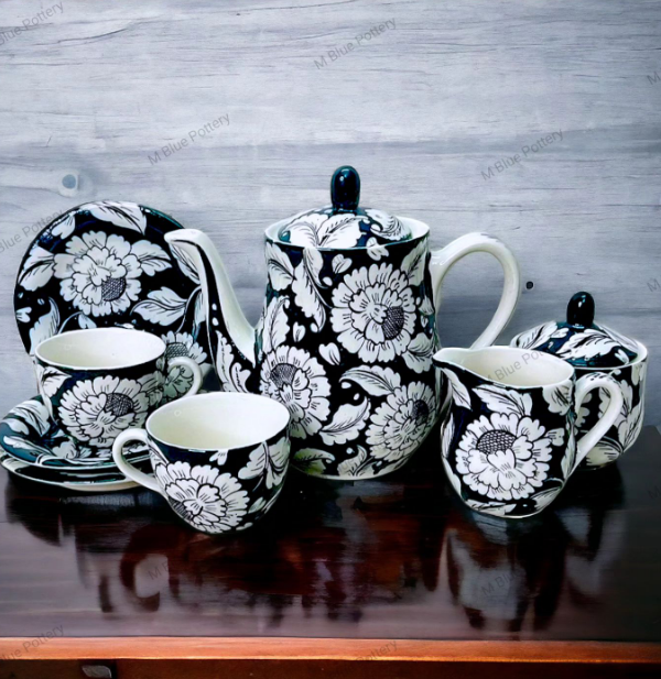 blue pottery tea set