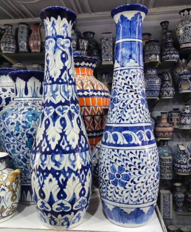 Blue pottery vase 14 inches