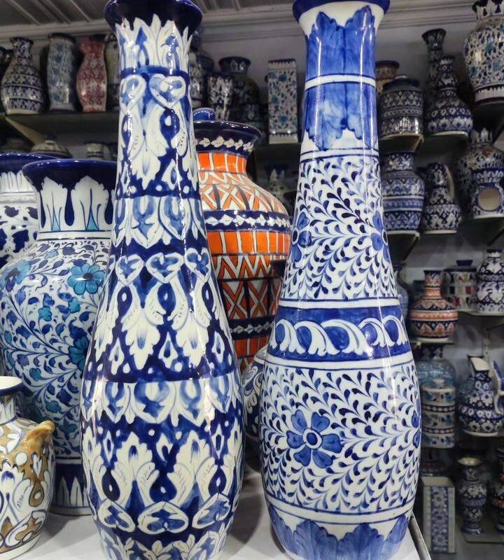 Blue pottery vase 14 inches