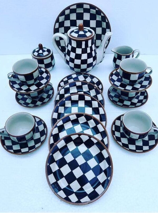 blue pottery tea set..