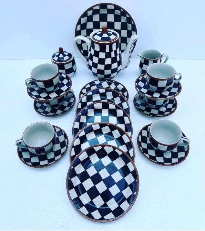 blue pottery tea set..