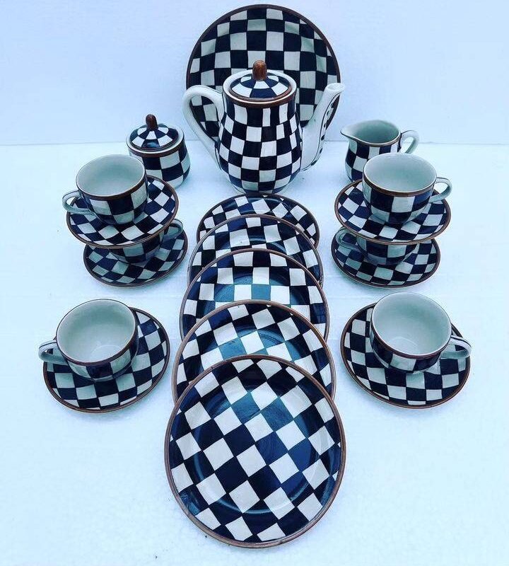 blue pottery tea set..