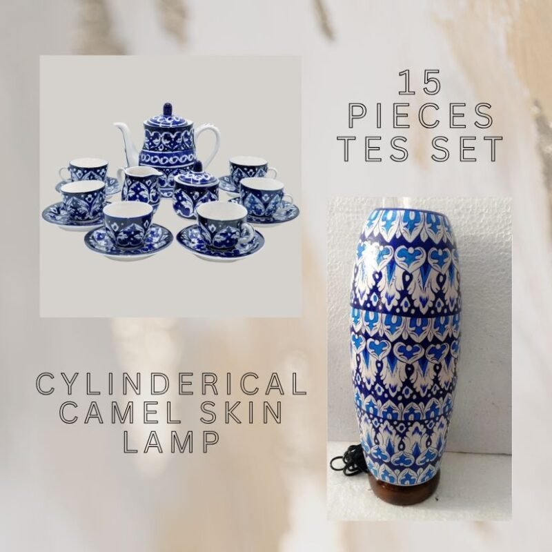 Deal tea set + cylindrical camel skin lamp