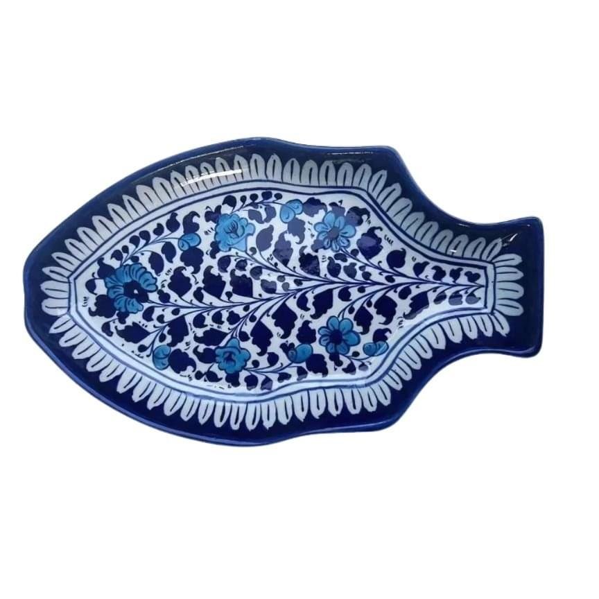 Blue Pottery Ceramic Fish Tray, Serving Tray, Kebab Tray