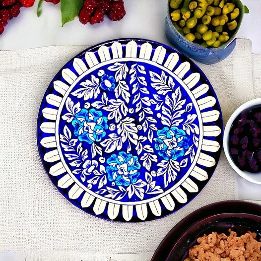blue pottery dinner plate